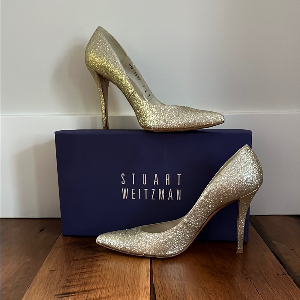 Stuart Weitzman Metallic Gold Heels with Textured Finish